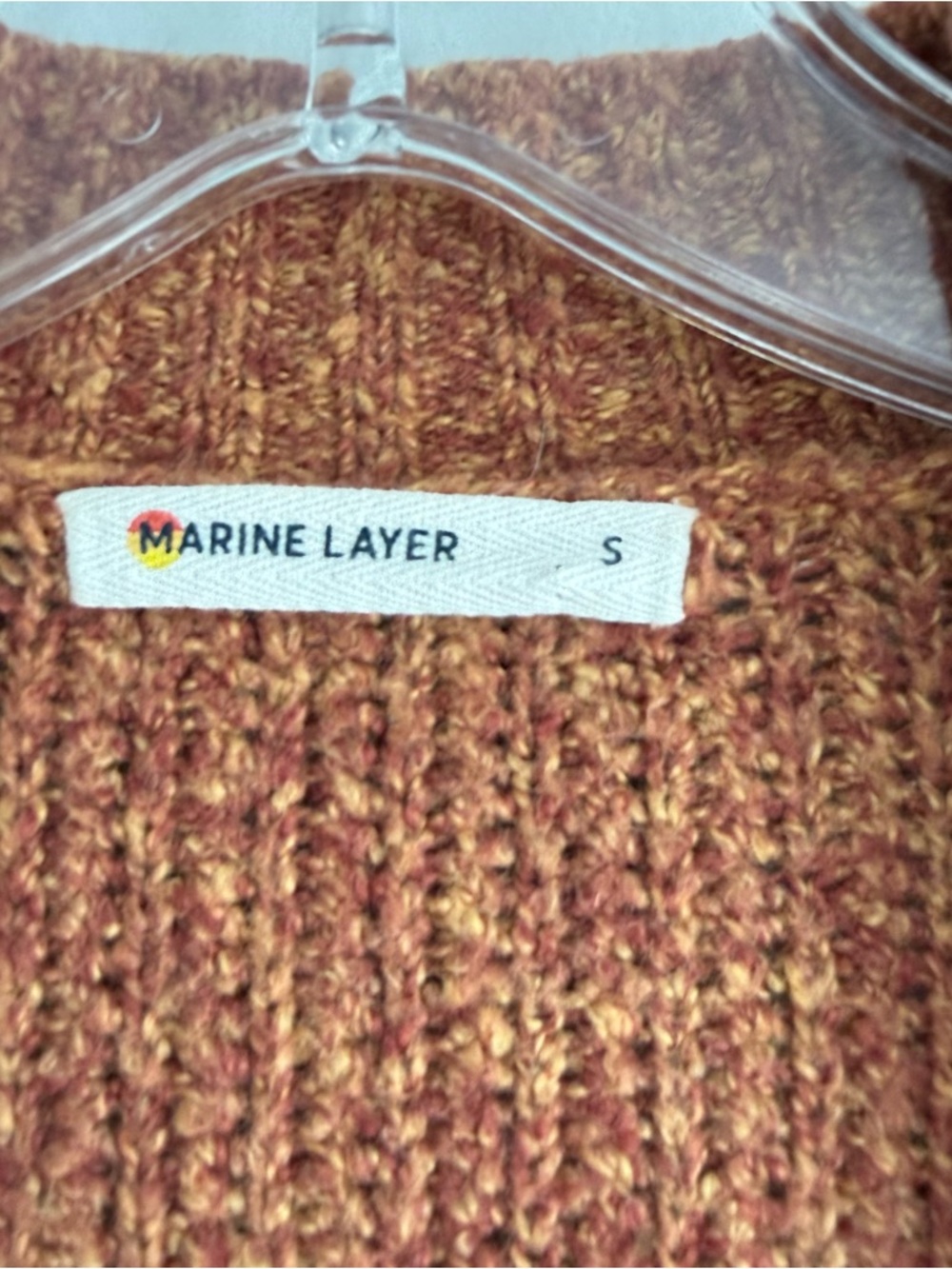 Marine Layer Ontario Cardigan Rust Orange S Cozy Open Front Cotton Blend Sweater - Picture 10 of 15